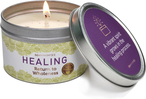 MAGNIFICENT 101 Healing & Manifestation Smudge Candle - 6 Oz Red Soy Wax, 35-Hour Burn, Infused with Oils