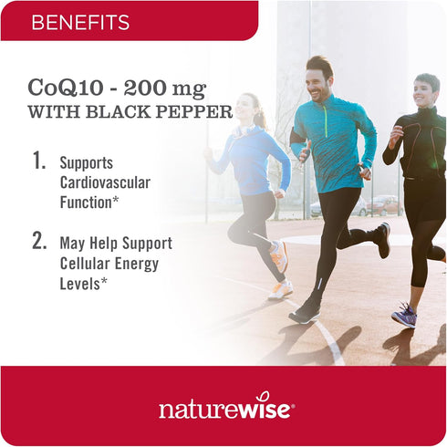 NatureWise CoQ10 200mg Softgels, High Absorption Coenzyme Q10 with BioPerine - Antioxidant for Heart Health + Cellular