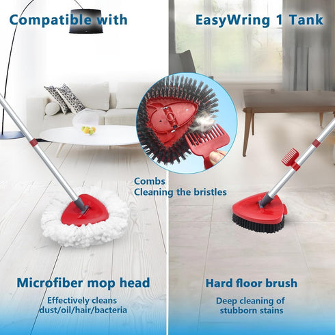 Spin Mop Head Replacement for EasyWring 1 Tank - Upgraded Scrub Brush Mop Set with 2 Microfiber Mop Refills and Handle