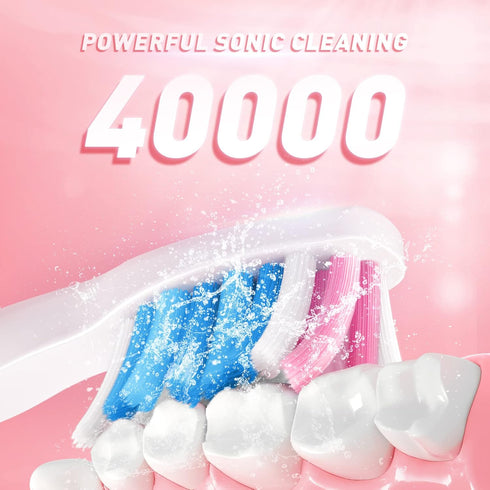 Electric Toothbrush for Adults, 10 Brush Heads, Rechargeable, 40000 VPM, 3 Modes, Smart Timer, Pink
