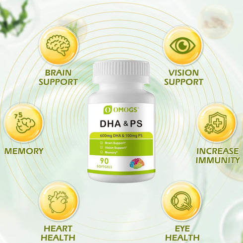 DHA & Omega Softgels for Adults - with Phosphatidylserine, Walnut Oil & Omega-3 - 90 Softgels