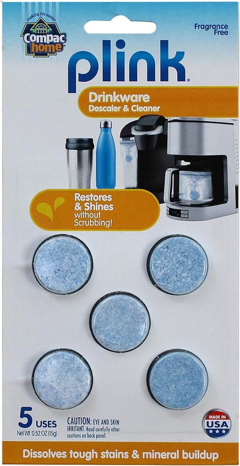 COMPAC HOME Plink Drinkware Descaler & Cleaner Tabs - Restores & Shines for Coffee Makers, Travel Mugs, 5 Count