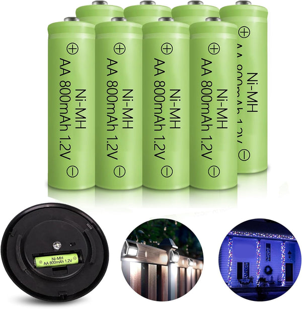 JINTION Solar Rechargeable Ni-MH AA Batteries, 800 mAh, Double A for Solar Lights, 8 Pack