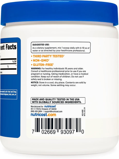 Nutricost Acetyl L-Carnitine (ALCAR) 250 Grams Powder - 1G Per Serving, 250 Servings