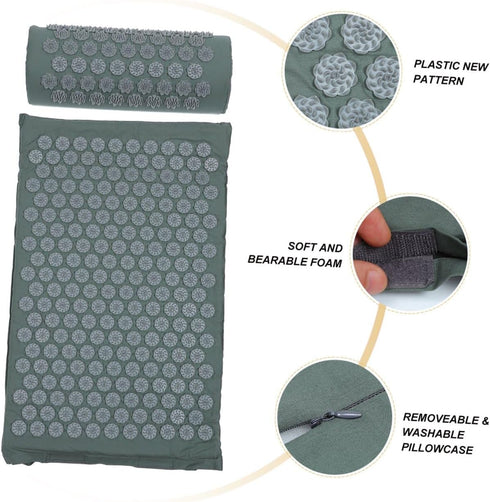 Set, Shiatsu Acupoint Massage Mat and Pillow Non-Slip Yoga Massage Cushion for Back and Neck Relief with Carry Bag