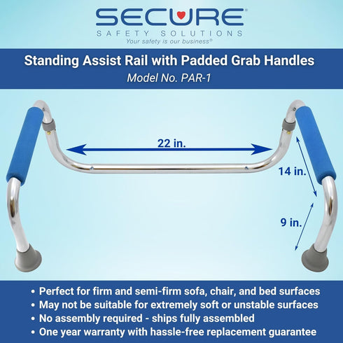 Secure Stand Assist Rail for Elderly with Padded Grab Bar Handles - Chair & Couch Lift Assist Standing Support