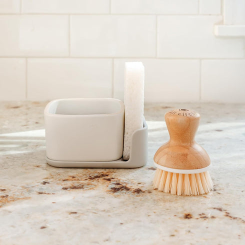 Set Counter Full Circle Bubble Up Combo Family Safe, Formaldehyde-Free Gray Ceramic Soap Dish with Plant-Based Sponge