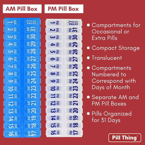Set 31 Set 2 31 Twice-a-Day Monthly Pill Box Planner - AM & PM Medication Organizer for Days! Contains Organizers