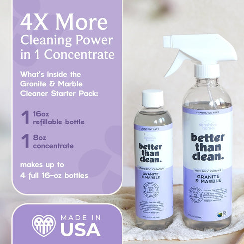 Pack Countertops, Marble & Granite Cleaner Starter - Plant-Based Natural Stone Cleaner for Showers, Floors & More