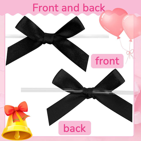 Gejoy 100 Pieces 2.6" Solid Black Mini Satin Ribbon Twist Tie Bows for Wedding Graduation Birthday Party Decoration