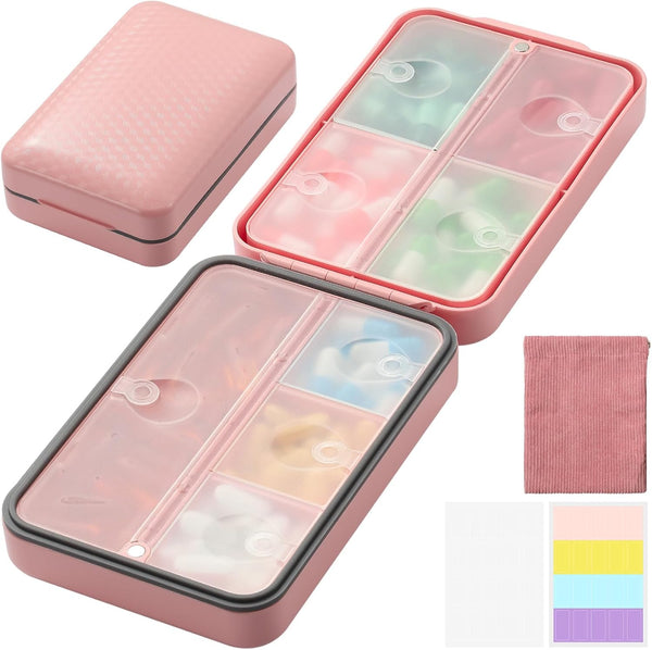 OUVBTX Daily Pill Organizer, 8 Compartments Portable Pill Case Travel Pill Organizer, Pill