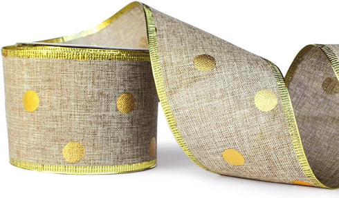 Gold Wired Christmas Tree Ribbon, 2.5 Inch Burlap, 6 Rolls 36 Yards Metallic Glitter Crafts for Gift Wrapping, Bows,