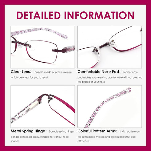 3 Pack Rimless Reading Glasses for Women, Blue Light Blocking Readers with Tinted Edge