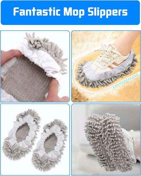 8 Pcs Mop Slippers Socks - Washable Reusable Microfiber Shoe Covers for House Cleaning (Grey).