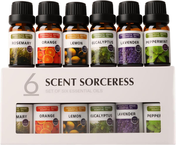 SCENT SORCERESS Essential Oils Sets - 6 Premium Fragrance Oils for Diffusers, Candles &