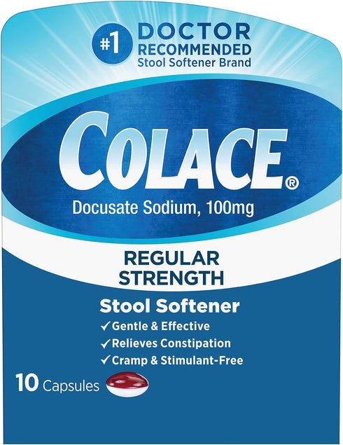 Regular Strength Stool Softener Colace, 100 mg Capsules, 10 Count