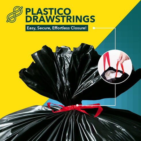 Plastico Extra Tall Kitchen Trash Bags, 18 Gallon, Black, 36 Garbage Bags, Extra Strong, Easy Drawstrings, Unscented