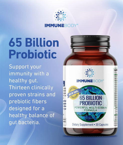 Ultimate Digestive Health Probiotic, 65 Billion CFU, 13 Probiotic Strains, SBOs, Prebiotic, 30 Capsules