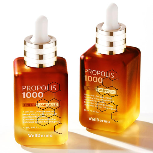 WellDerma Propolis Facial Ampoule for Dry & Sensitive Skin, Hydrating Korean Essence for Face Beauty - 1.69oz 50ml