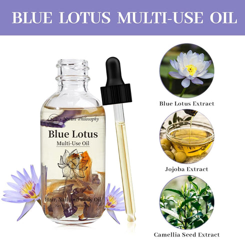 NP NATURES PHILOSOPHY Blue Lotus Multi-Use Oil, Organic Essential Oil for Face, Body, Hair - 2 Fl Oz