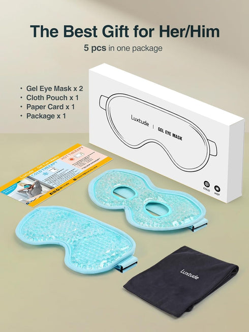 Luxtude Gel Eye Mask, Cooling Eye Mask for Dry Eyes 2PCS, Reusable Gel Sleep Mask for Puffiness/Dark Circles