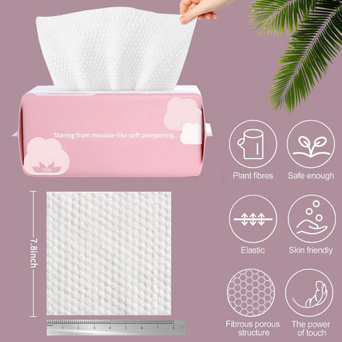 Disposable Face Towel Face Cloths for Washing Soft Cotton Dry Wipes Facial Cloths Towelettes for Washing and Drying, 200 Count Facial Tissue for Cleansing, Skincare and Makeup Remover
