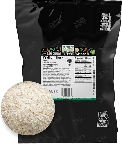 Frontier Co-op Organic Psyllium Husk 1lb - Whole Psyllium Husk, Organic & Kosher for Baking, Digestion