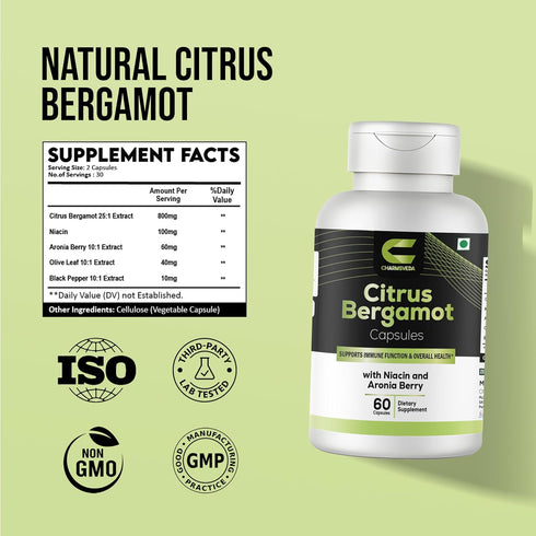 Immune 60 Citrus Bergamot with Niacin & Aronia Berry Advanced Liver Health, & Heart Support Olive Leaf & Black Pepper