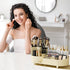 Rotating Makeup Organizer for Vanity, Large Spinning Cosmetic Storage with Brush Holder and Display Case