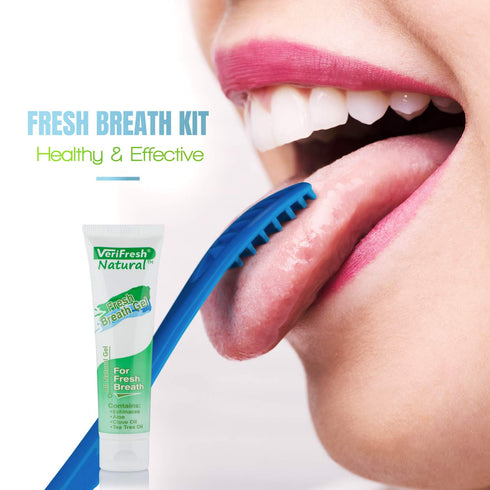 Fresh Breath Kit for Bad Breath - Tongue Scraper & Cleaner with All Natural Cleaning Gel Treatment