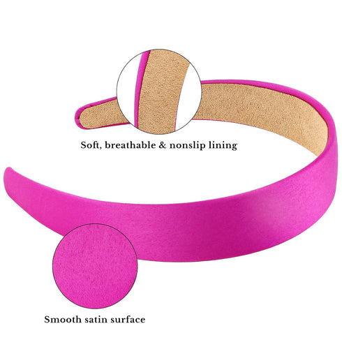 Wecoe 10pcs Satin Headbands, 1.3 Inch Wide Girls Red White Pink Purple Non Slip Fashion Hair Bands