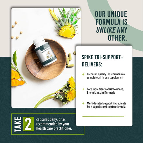 Spike Tri-Support+ Supplement with Nattokinase, Bromelain, Turmeric, Dandelion Extract & More for Full Spectrum Support
