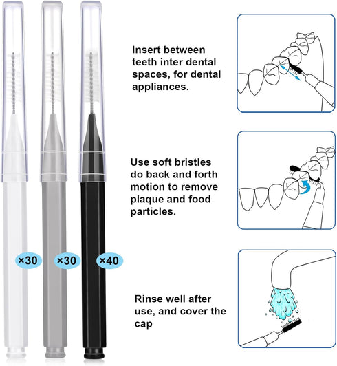 Patelai 50 Pieces Braces Brush for Cleaner Interdental Tooth Flossing Tool (Black, White, Gray)