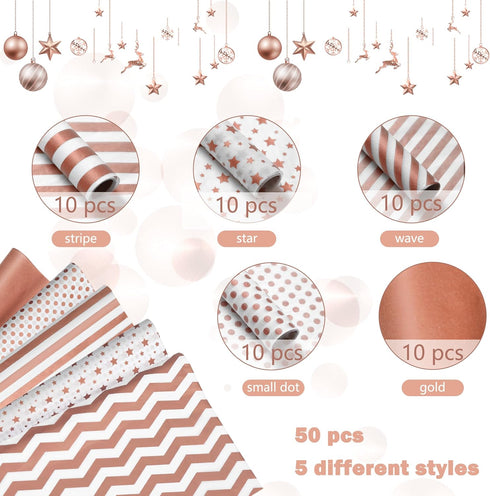 50 Sheets Rose Golden Gift Tissue Paper, 26x20 Inches Bulk for Packing, Birthday, Wedding, Party Decor