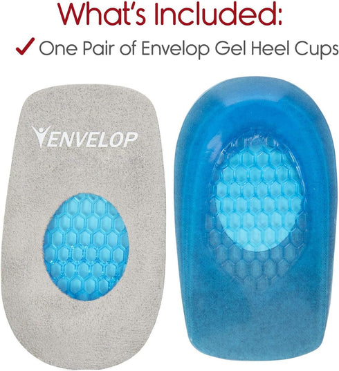 Vive Envelop Gel Heel Cups, Cushion for Women, Men, Plantar Fasciitis Support, Foot Pain Relief