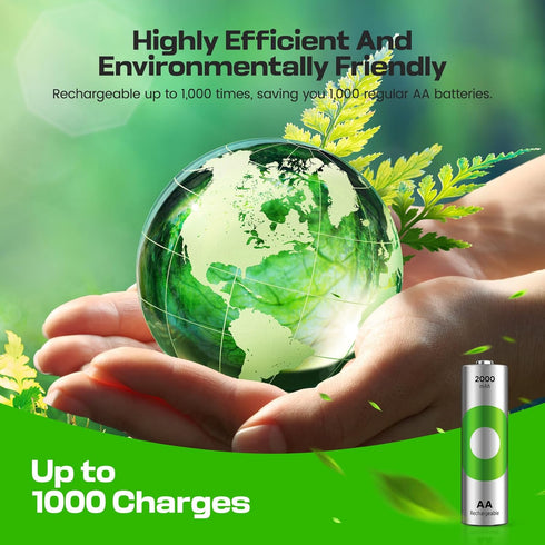 RECYKO 2000mAh 1000+ 6 Pack 8 Rechargeable AA Batteries Pre-Charged Re-use Times Retains Power After Years Rechargeable