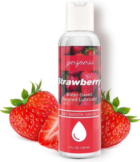 YOSPOSS 4 fl.oz. Strawberry Flavored Water Based Lubricant for Men Women, Sugar-Free Natural