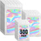 Funfery 300 Pack Mylar Holographic Bags with Clear Window, Resealable Smell Proof Zipper Foil Bags