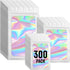 Funfery 300 Pack Mylar Holographic Bags with Clear Window, Resealable Smell Proof Zipper Foil Bags