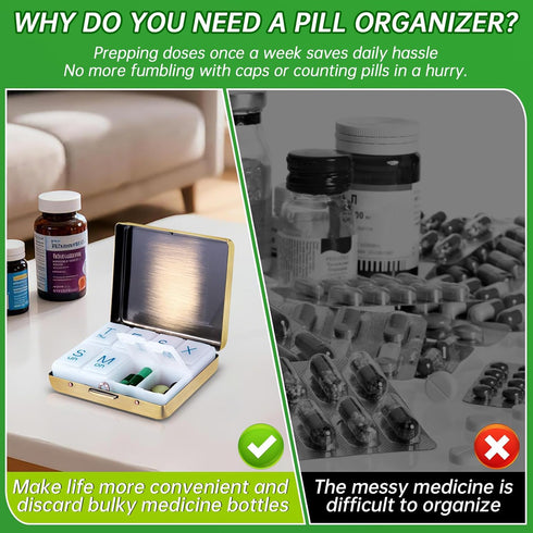 YILUTONGFA (7 8 Portable Metal Travel Pill Organizer Days a Week), Large Capacity Compartments, BPA-Free (M-Antique