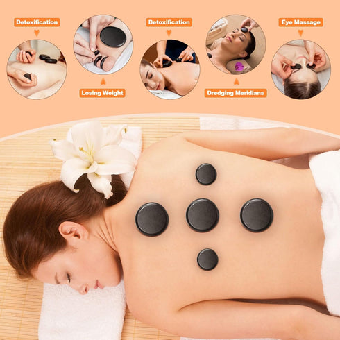 Primachen 21 Set, Hot Stones Massage Warmer Kit, Pcs Hot Stones Massage Hot Rocks Basalt Massage Stones for Home Spa