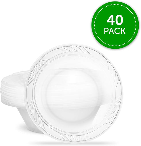 PLASTICPRO 12 Ounce Premium Crystal Clear Disposable Plastic Party Soup Bowls, Pack of 40