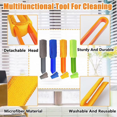 4 Pack Blinds Duster, Window Cleaner Brush with 4 Microfiber Sleeves for Blinds, Air Conditioner Vents & Fans