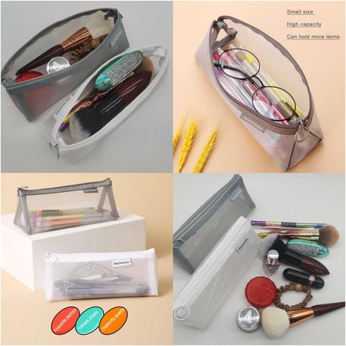 Mesh Cosmetic Bag - Portable Clear Makeup Bags Mesh Zipper Pouch for Home Office Travel Accessories (2PCS)