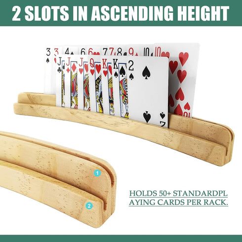 ZUFECY 2-Pack 2-Layer 50+ Wooden Card Holders, Slots for Poker Cards, Solid Pine Wood with Natural Finish for Family