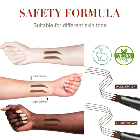 Eyebrow Pencil Dark Brown, Waterproof Microblade Pen, Smudge Proof Long Lasting Brow Marker