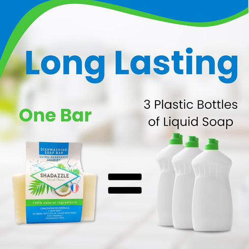 Solid Dish Soap Bar - 3 Pack - Zero Waste Dishwashing Soap Bar - Eco Friendly, Ultra-Degreasing Foam for Clean Dishes