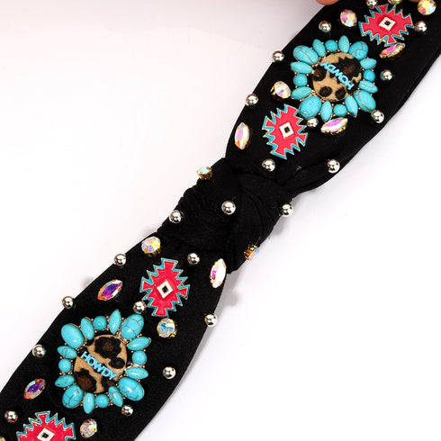 MOLOCH Western Headband for Women, Cowgirl Hat Stars Knotted Headband, Crystal Jeweled Hair Accessories
