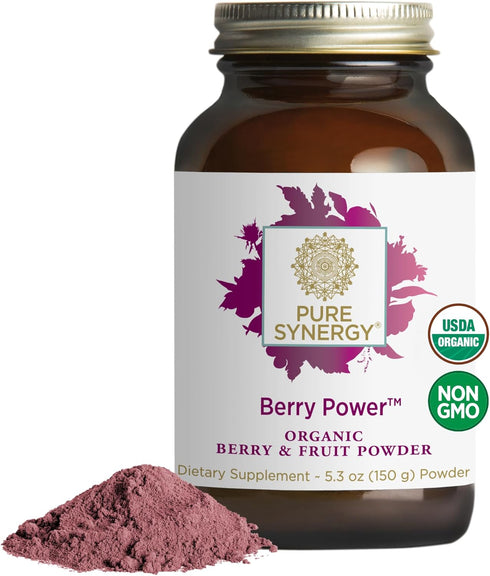 PURE SYNERGY Berry Power, Organic Berry and Fruit Powder, Antioxidant Supplement with Acai, Camu Camu, Wild Blueberry