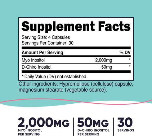Nutricost Myo Inositol & D-Chiro Inositol for Women 2000mg, 120 Capsules, Myo & 50mg D-Chiro Inositol Per Serving, 30 Servings, Vegetarian Friendly, Non-GMO & Gluten Free